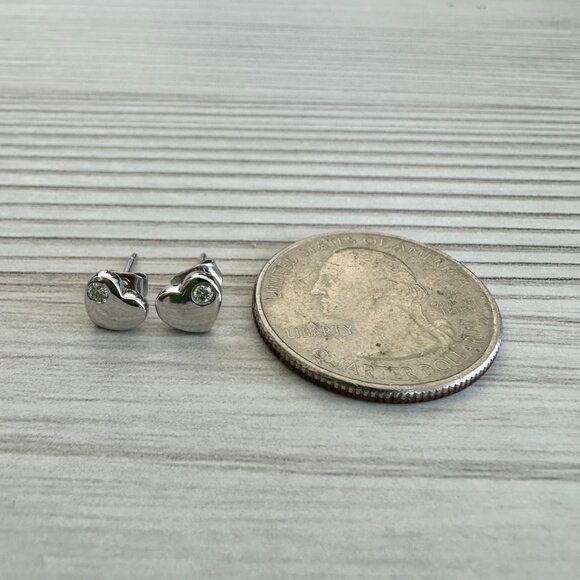 14K White Gold Diamond Accent Heart Stud Earrings - Picture 2 of 4